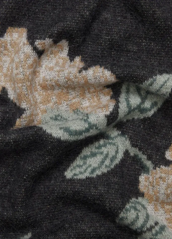 Vince Scarves Hats and Gloves Women Floral Brushed AlpacaBlend Scarf Black Combo