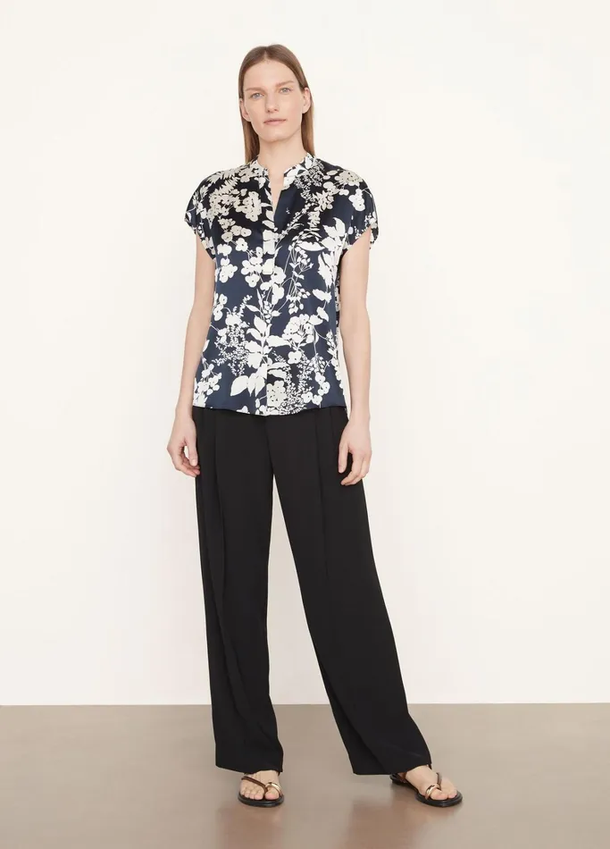Vince Shirts and Tops Women Arboretum Silk CapSleeve Blouse Coastal Blue