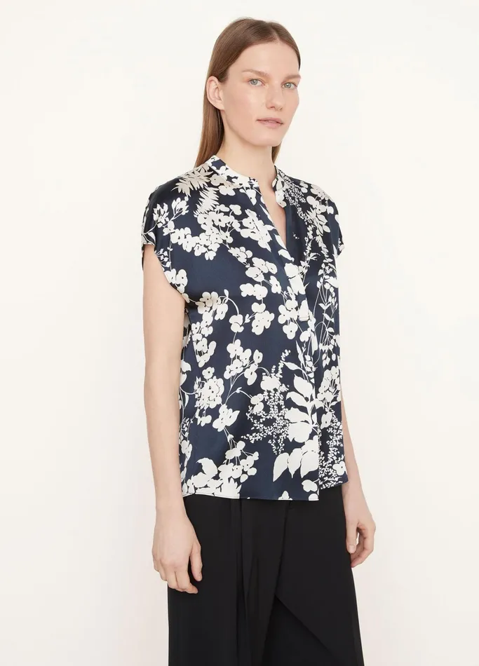 Vince Shirts and Tops Women Arboretum Silk CapSleeve Blouse Coastal Blue