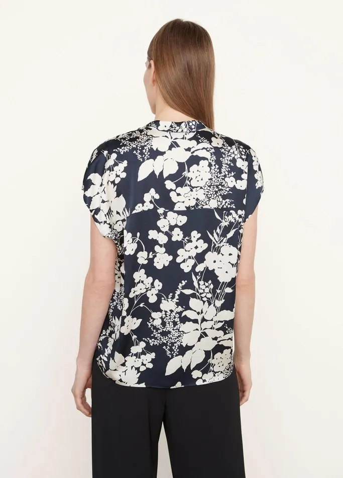 Vince Shirts and Tops Women Arboretum Silk CapSleeve Blouse Coastal Blue