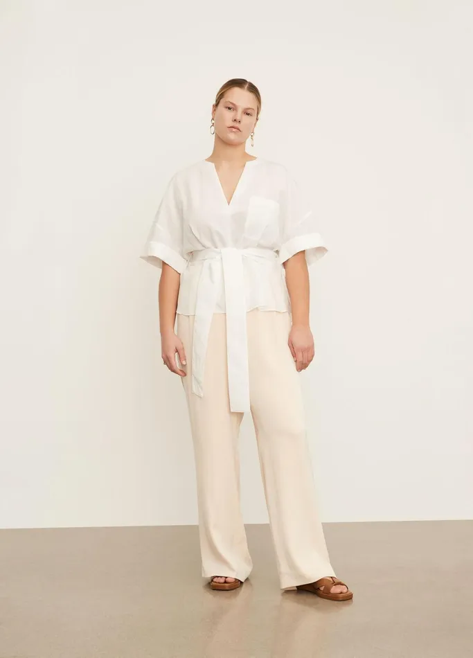 Vince Shirts and Tops Women Cuffed Short Sleeve VNeck Blouse Off White