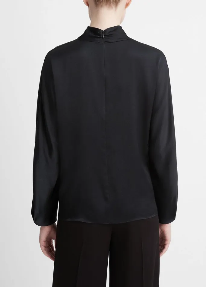 Vince Shirts and Tops Women Silk Draped Funnel Neck Blouse Black