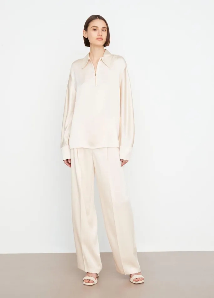 Vince Shirts and Tops Women Silk LongSleeve Zip Blouse Enoki