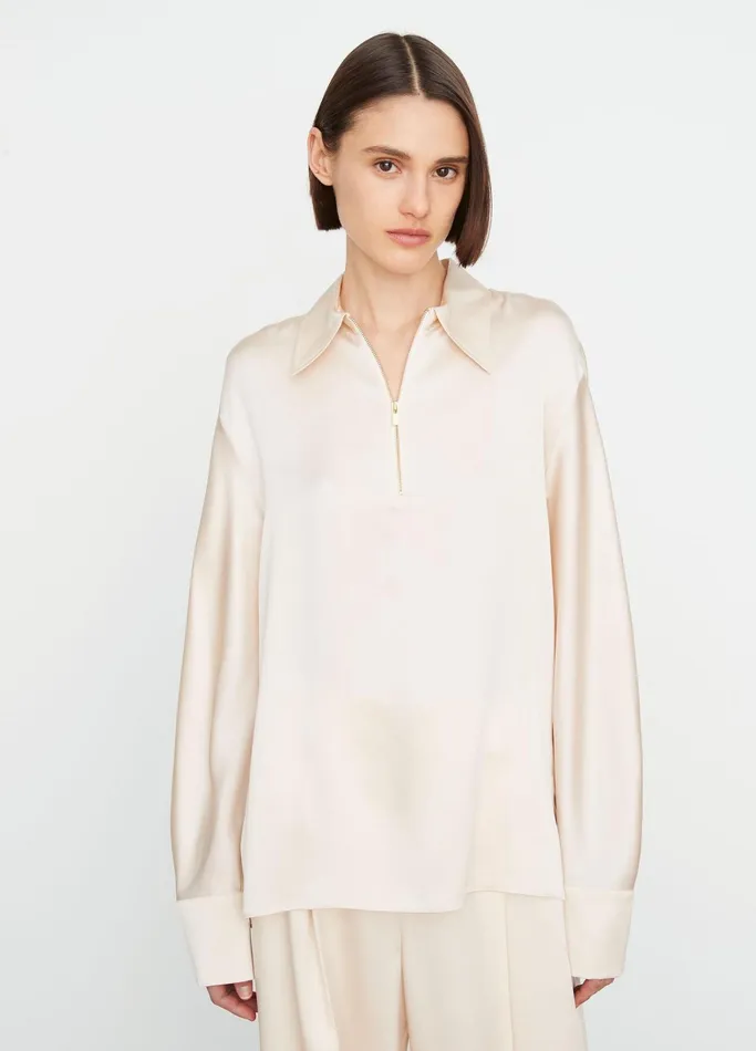 Vince Shirts and Tops Women Silk LongSleeve Zip Blouse Enoki