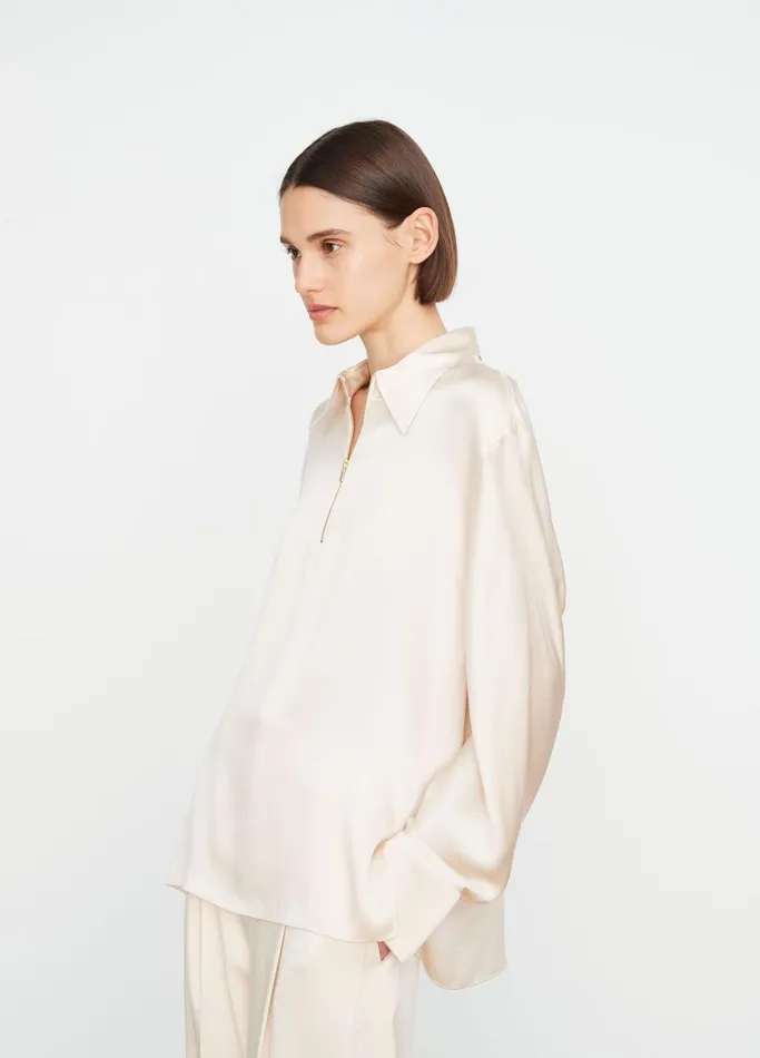 Vince Shirts and Tops Women Silk LongSleeve Zip Blouse Enoki
