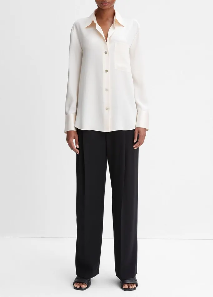 Vince Shirts and Tops Women Silk Relaxed ChestPocket Blouse Chiffon
