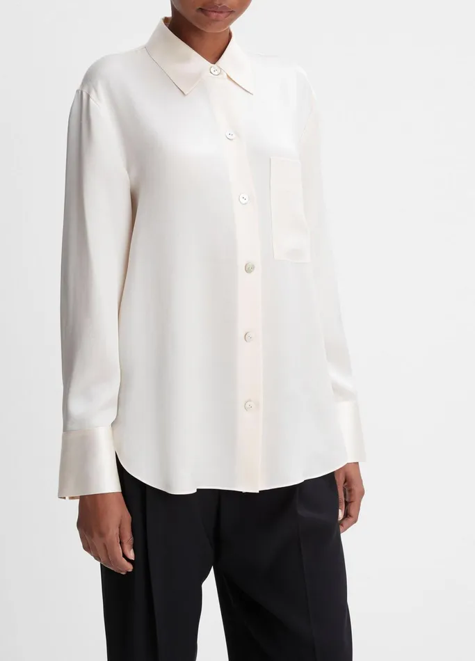 Vince Shirts and Tops Women Silk Relaxed ChestPocket Blouse Chiffon