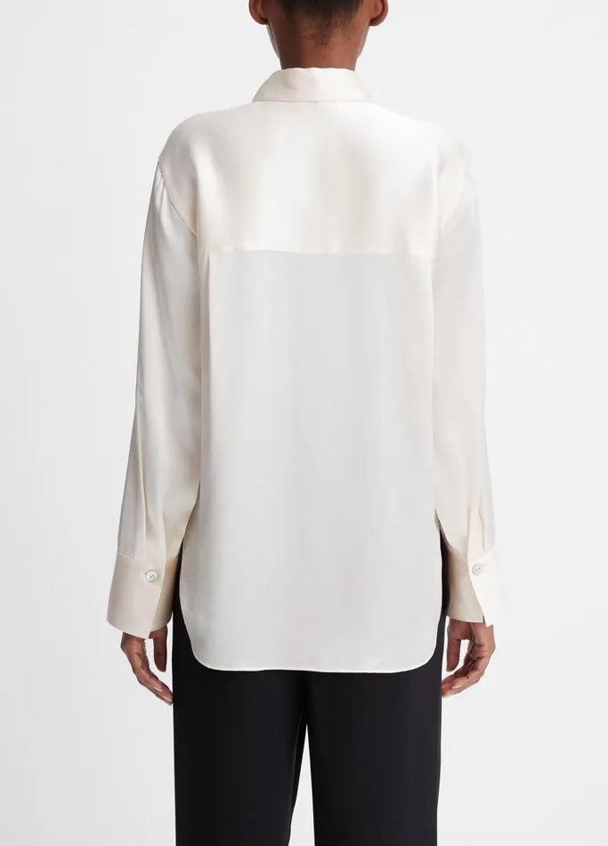 Vince Shirts and Tops Women Silk Relaxed ChestPocket Blouse Chiffon