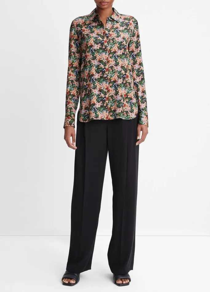 Vince Shirts and Tops Women Wild Primrose StretchSilk SlimFit Blouse Black