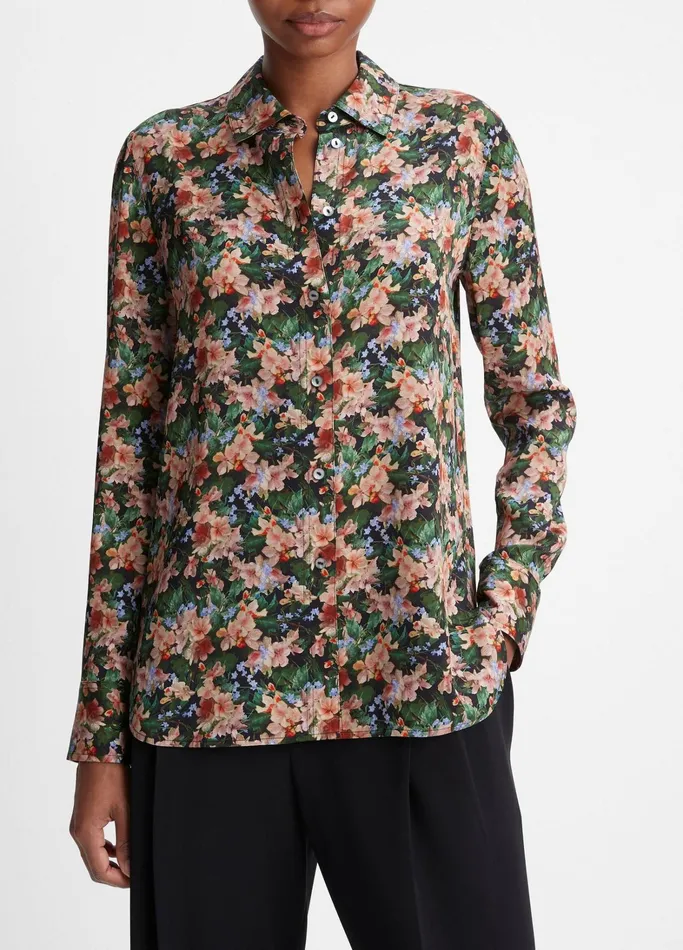 Vince Shirts and Tops Women Wild Primrose StretchSilk SlimFit Blouse Black