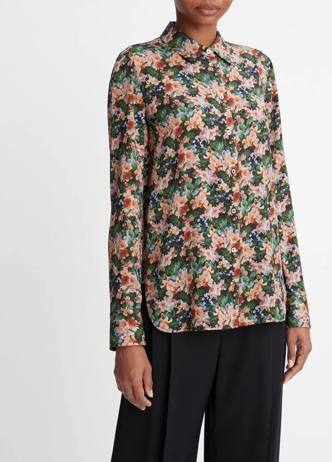 Vince Shirts and Tops Women Wild Primrose StretchSilk SlimFit Blouse Black