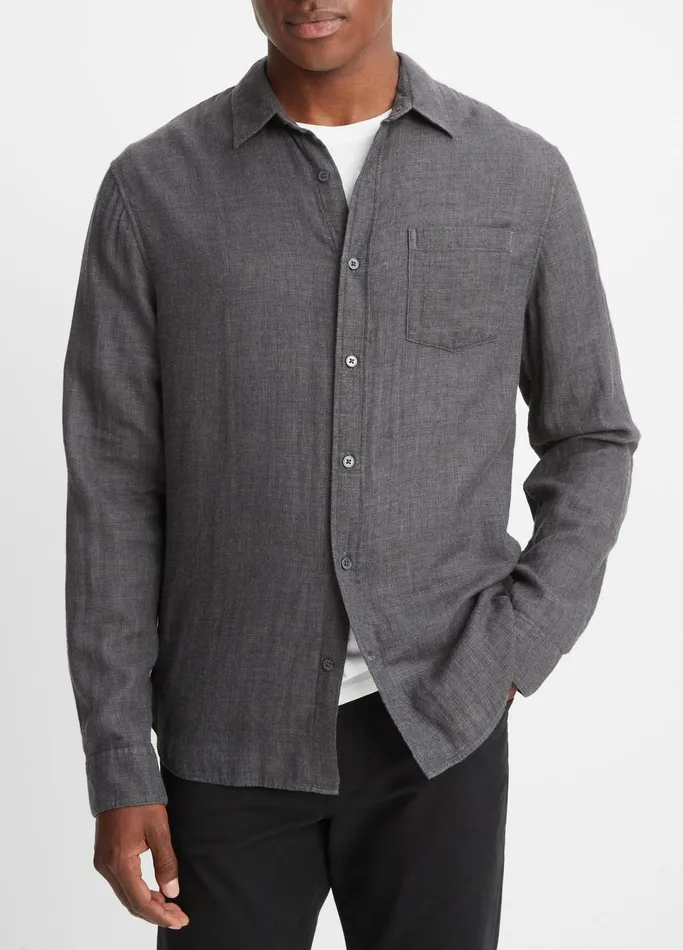 Vince Shirts Men Double Face Long Sleeve Heather Black