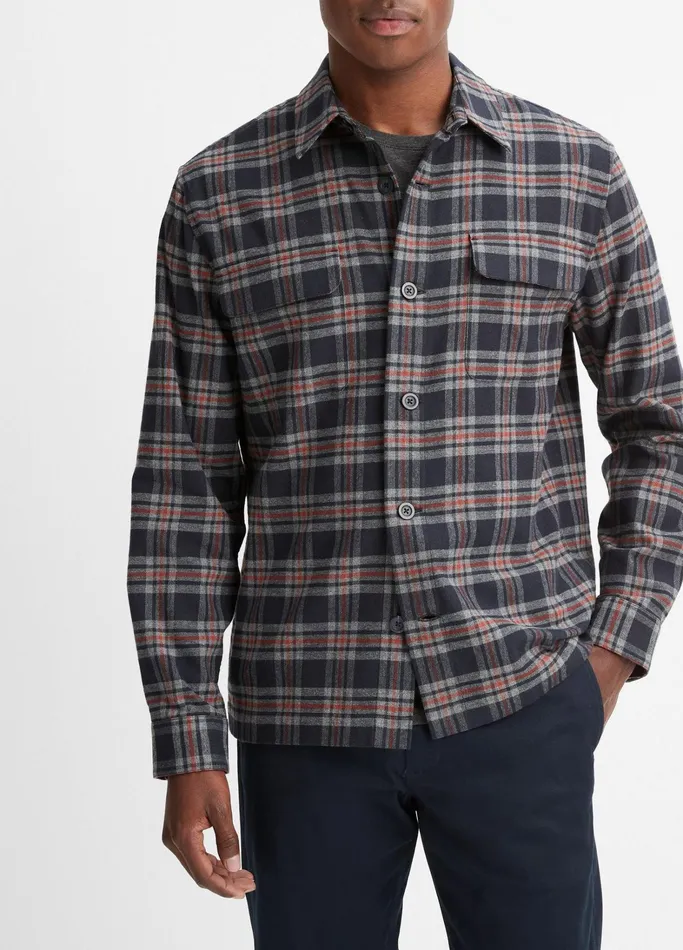 Vince Shirts Men Kingston Plaid Shirt Coastal Bluebrickman Red