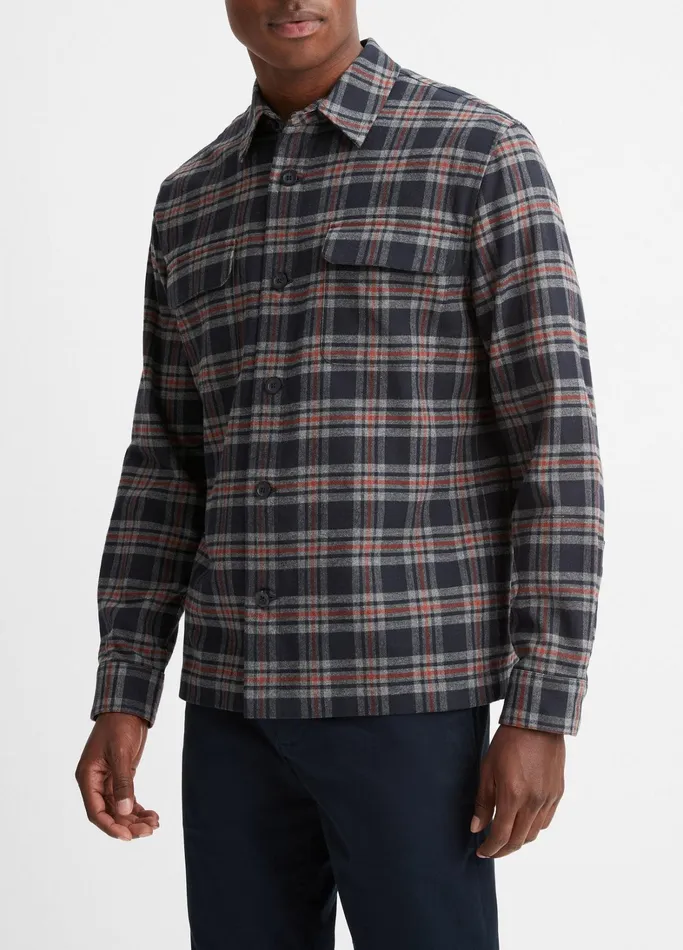 Vince Shirts Men Kingston Plaid Shirt Coastal Bluebrickman Red