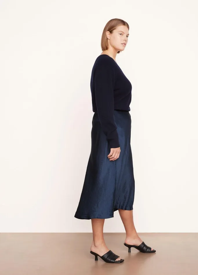 Vince Skirts Women Satin Slip Skirt Coastal Blue