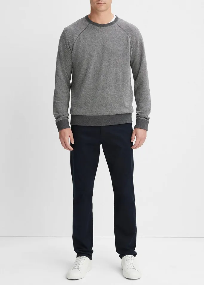 Vince Sweaters Men Birdseye Raglan Sweater Medium Heather Greydeco Cream