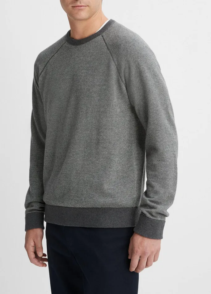 Vince Sweaters Men Birdseye Raglan Sweater Medium Heather Greydeco Cream