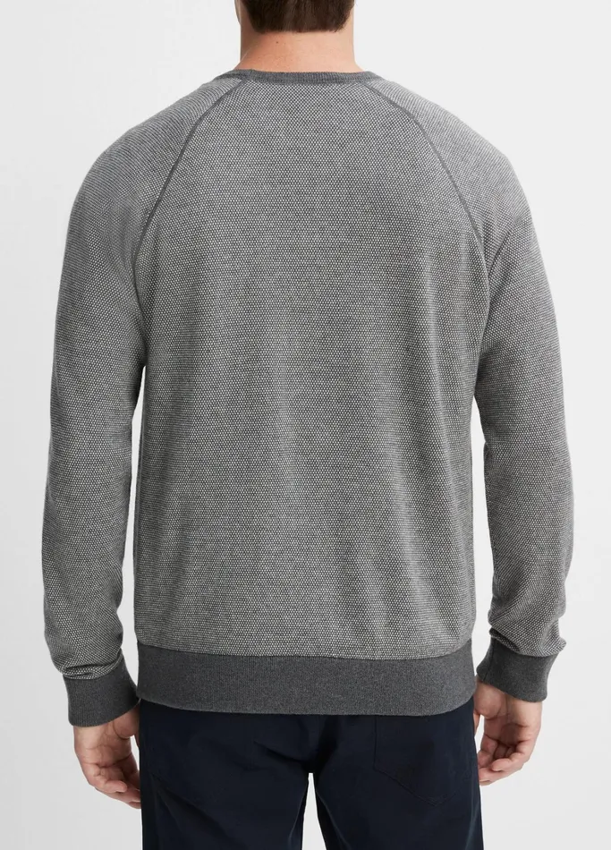 Vince Sweaters Men Birdseye Raglan Sweater Medium Heather Greydeco Cream