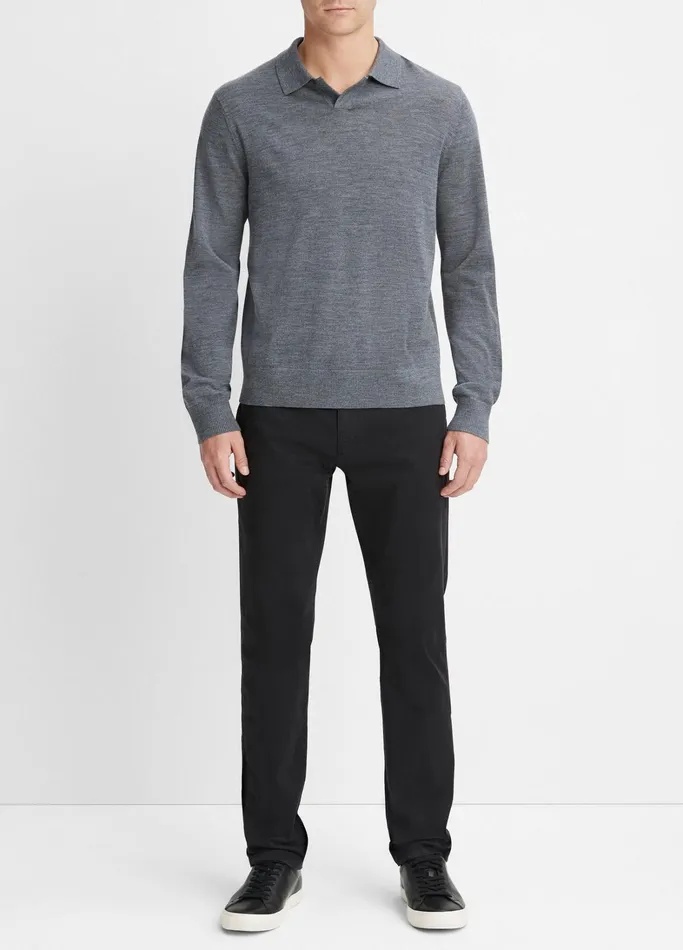 Vince Sweaters Men Merino Wool LongSleeve Johnny Collar Shirt Heather Night Storm