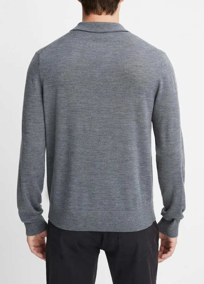 Vince Sweaters Men Merino Wool LongSleeve Johnny Collar Shirt Heather Night Storm