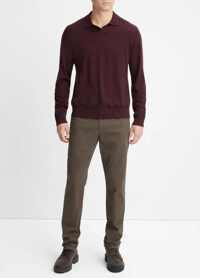 Vince Sweaters Men Merino Wool LongSleeve Johnny Collar Shirt Heather Pinot Vino