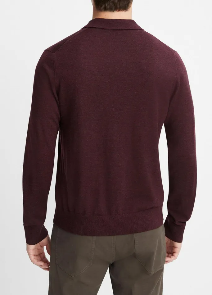Vince Sweaters Men Merino Wool LongSleeve Johnny Collar Shirt Heather Pinot Vino