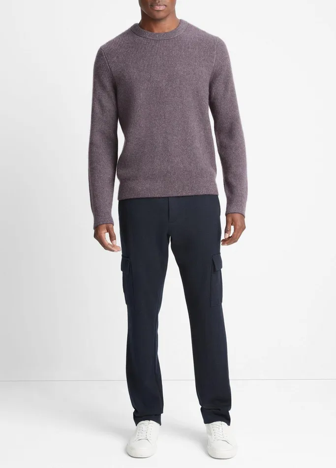 Vince Sweaters Men Plush Cashmere Thermal Sweater Dark Purple Plum Combo