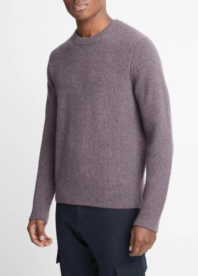 Vince Sweaters Men Plush Cashmere Thermal Sweater Dark Purple Plum Combo