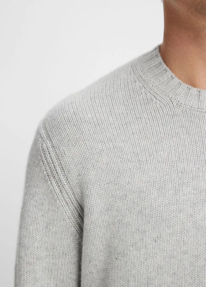 Vince Sweaters Men WoolCashmere Relaxed Crew Neck Sweater Light Heather Grey