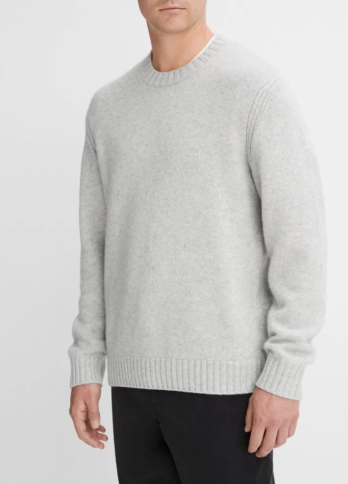 Vince Sweaters Men WoolCashmere Relaxed Crew Neck Sweater Light Heather Grey