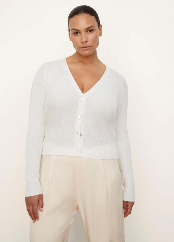 Vince Sweaters Women Cashmere Ribbed Raglan Cardigan Off White