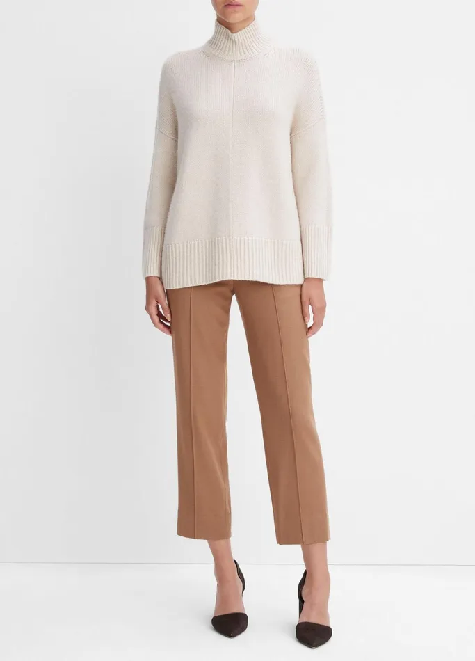 Vince Sweaters Women Wool And Cashmere Trapeze Turtleneck Sweater Heather Latte