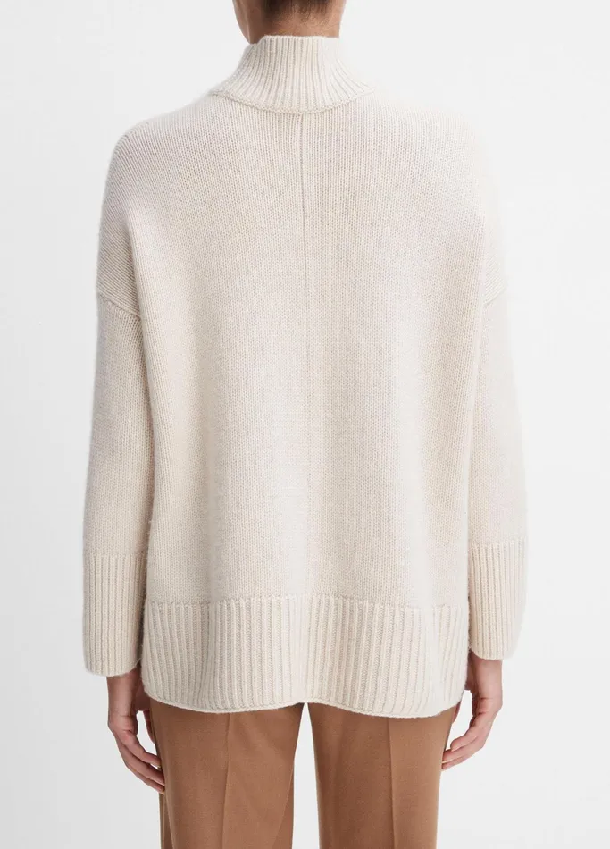 Vince Sweaters Women Wool And Cashmere Trapeze Turtleneck Sweater Heather Latte