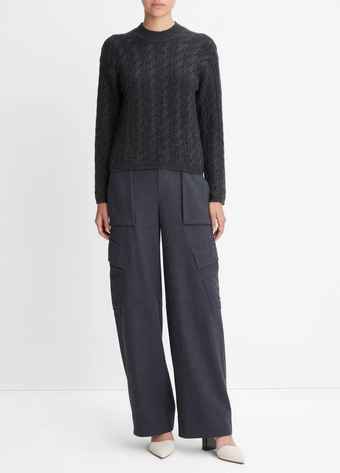 Vince Sweaters Women WoolBlend Twisted Cable Crew Neck Sweater Heather Charcoal