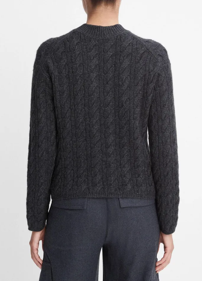 Vince Sweaters Women WoolBlend Twisted Cable Crew Neck Sweater Heather Charcoal