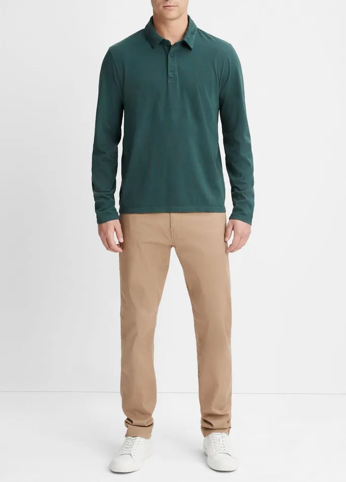 Vince TShirts and Polos Men Garment Dye LongSleeve Polo Shirt Washed Deep Teal