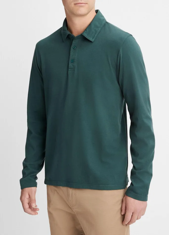 Vince TShirts and Polos Men Garment Dye LongSleeve Polo Shirt Washed Deep Teal