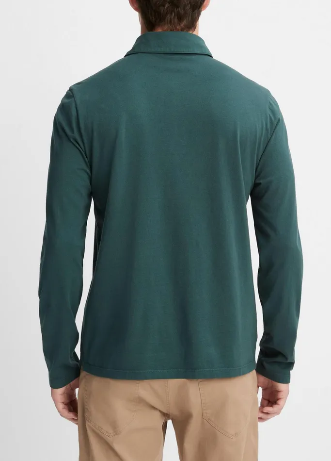 Vince TShirts and Polos Men Garment Dye LongSleeve Polo Shirt Washed Deep Teal