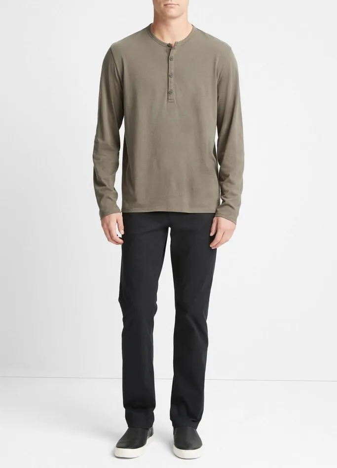 Vince TShirts and Polos Men Pima Cotton LongSleeve Henley Carrillo Green