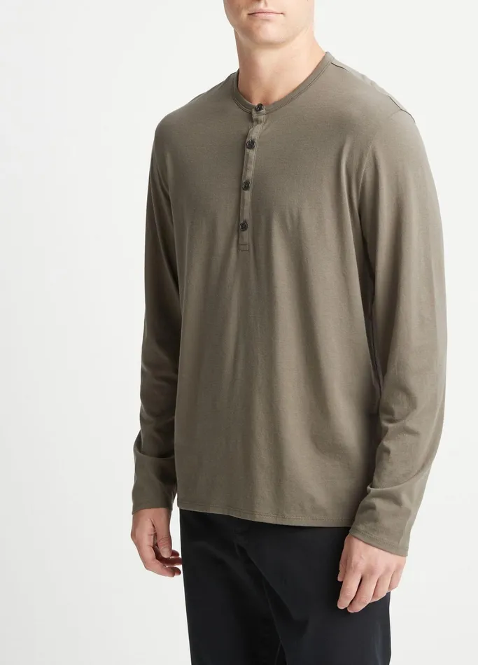 Vince TShirts and Polos Men Pima Cotton LongSleeve Henley Carrillo Green