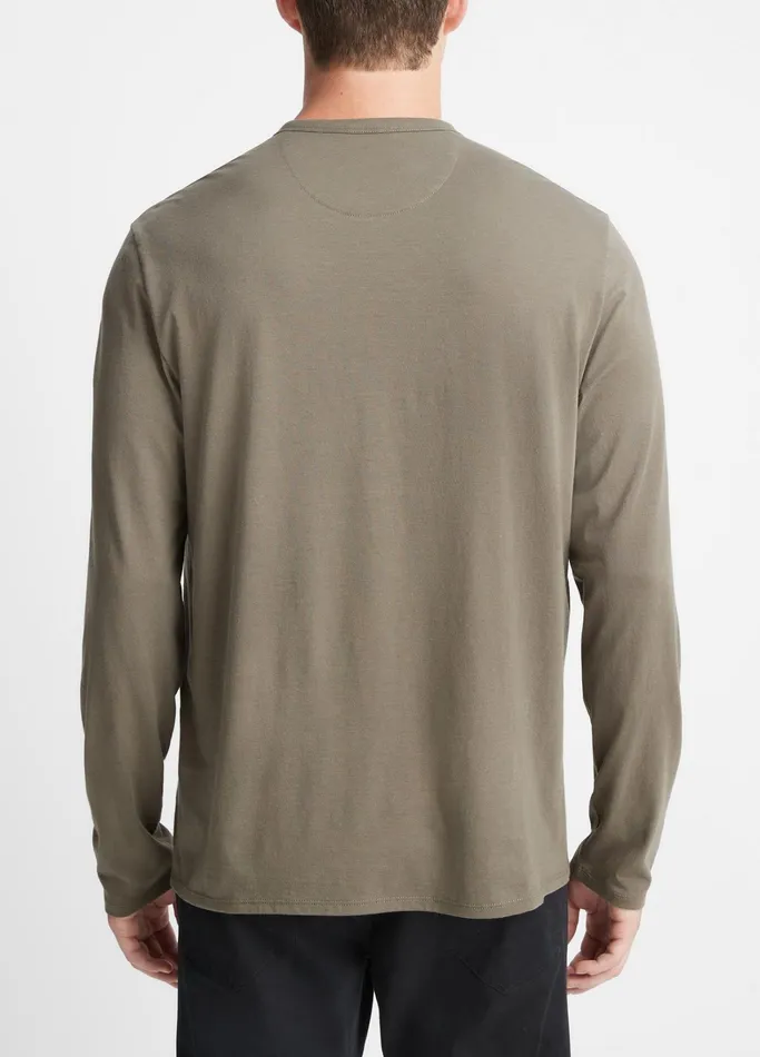 Vince TShirts and Polos Men Pima Cotton LongSleeve Henley Carrillo Green