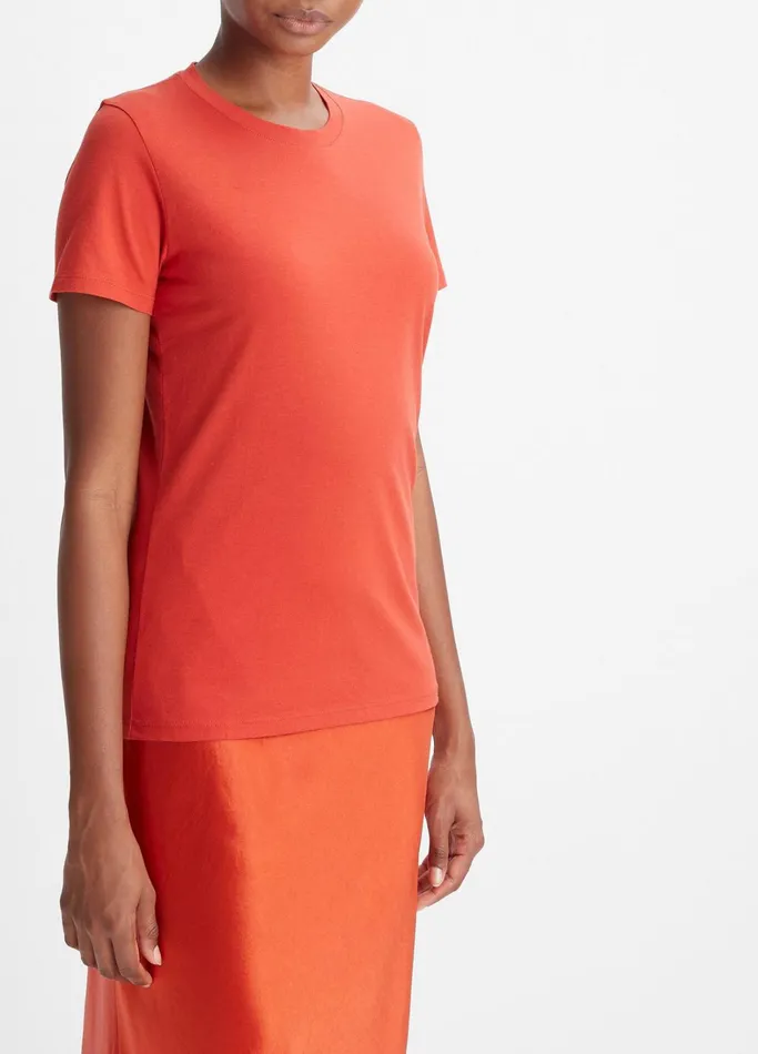 Vince TShirts Women Essential Pima Cotton Crew Neck TShirt Vermillion