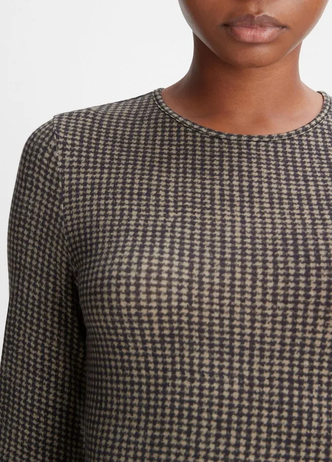Vince TShirts Women Houndstooth Crew Neck TShirt Blackcamel