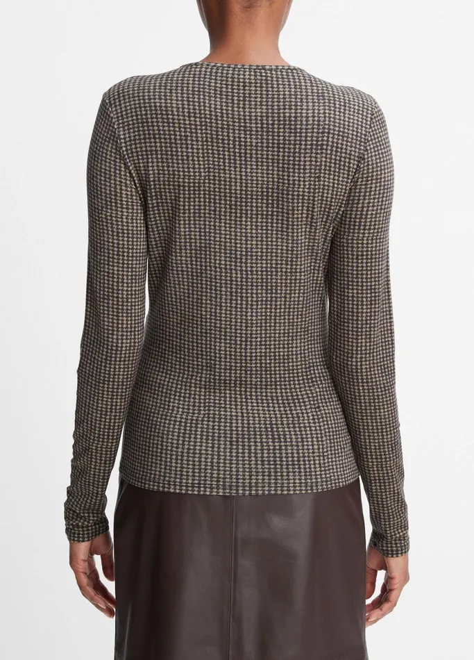 Vince TShirts Women Houndstooth Crew Neck TShirt Blackcamel