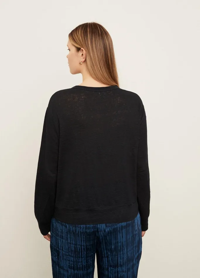 Vince TShirts Women Linen Long Sleeve Pullover TShirt Coastal Blue