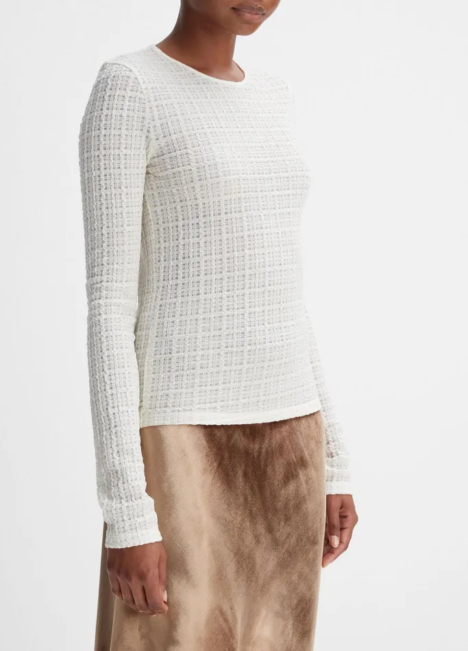 Vince TShirts Women PlaidJacquard LongSleeve Top Lace