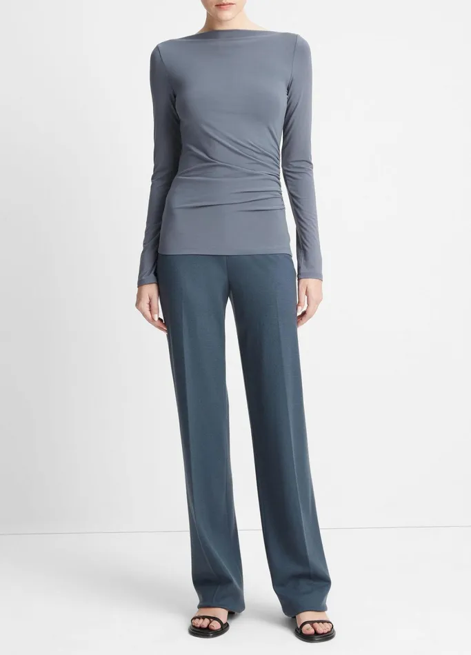 Vince TShirts Women SlashNeck LongSleeve Top Pacific Azure