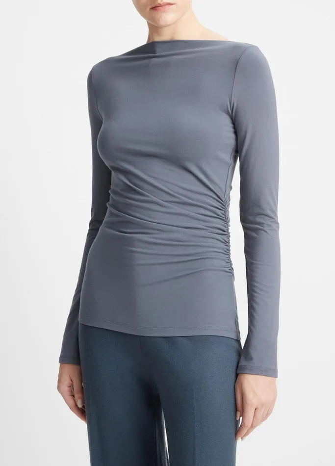 Vince TShirts Women SlashNeck LongSleeve Top Pacific Azure