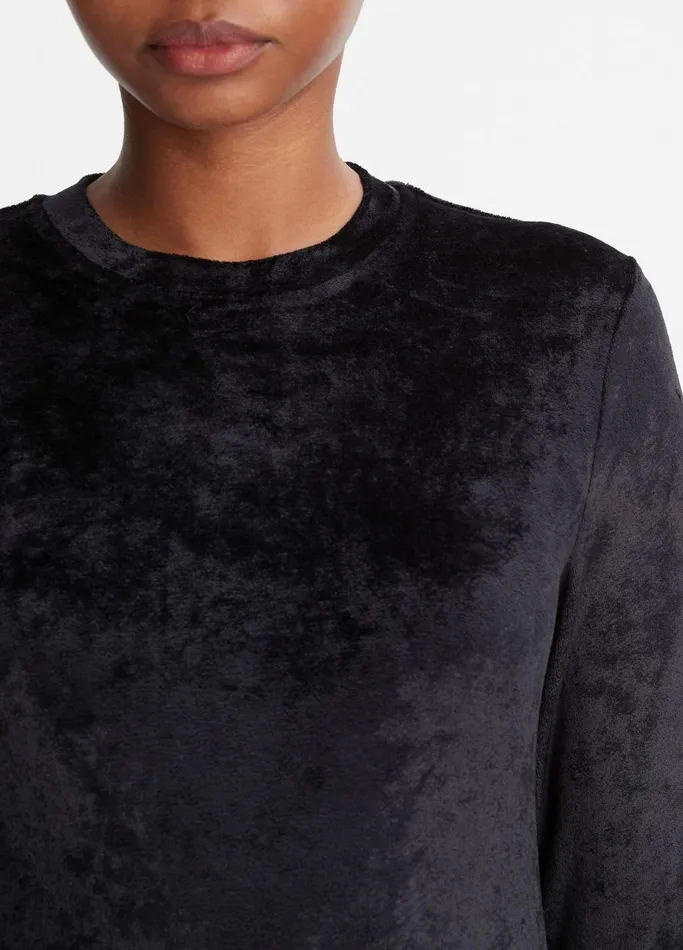 Vince TShirts Women Velour ThreeQuarterSleeve Crew Neck Top Black