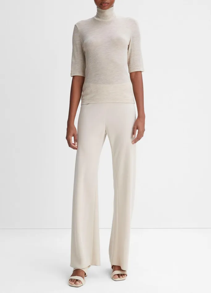 Vince TShirts Women Wool ElbowSleeve Turtleneck Top Heather Sesame